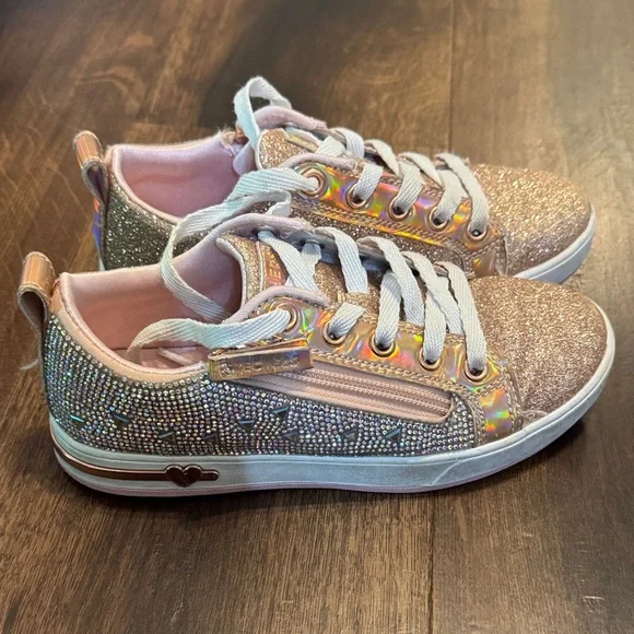 Kids' Skechers Shoutouts Glitter Queen Sparkly Gold Kids Sneakers - Picture 2 of 8